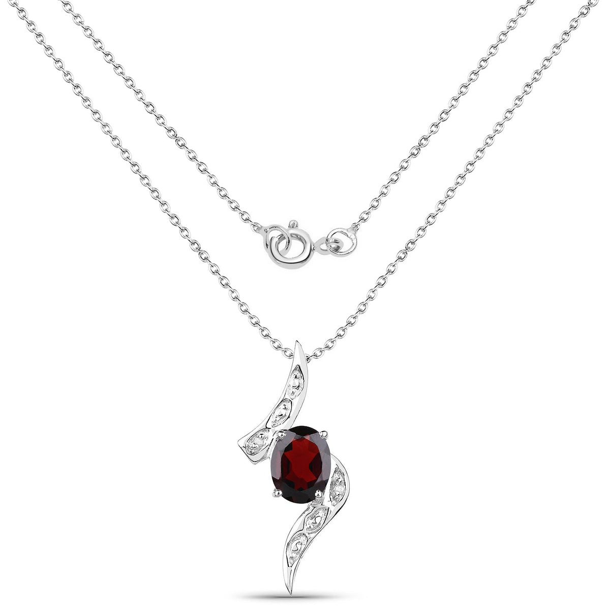 2.02 Carat Genuine Garnet and White Diamond .925 Sterling Silver Pendant - изображение 2 из 4