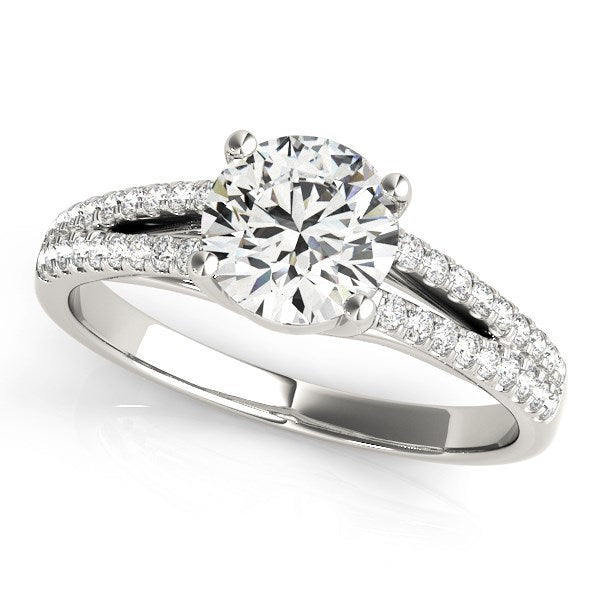 Anillo de compromiso con diamante redondo de oro blanco de 14k y brazo dividido (1 1/8 ct. p.t.)