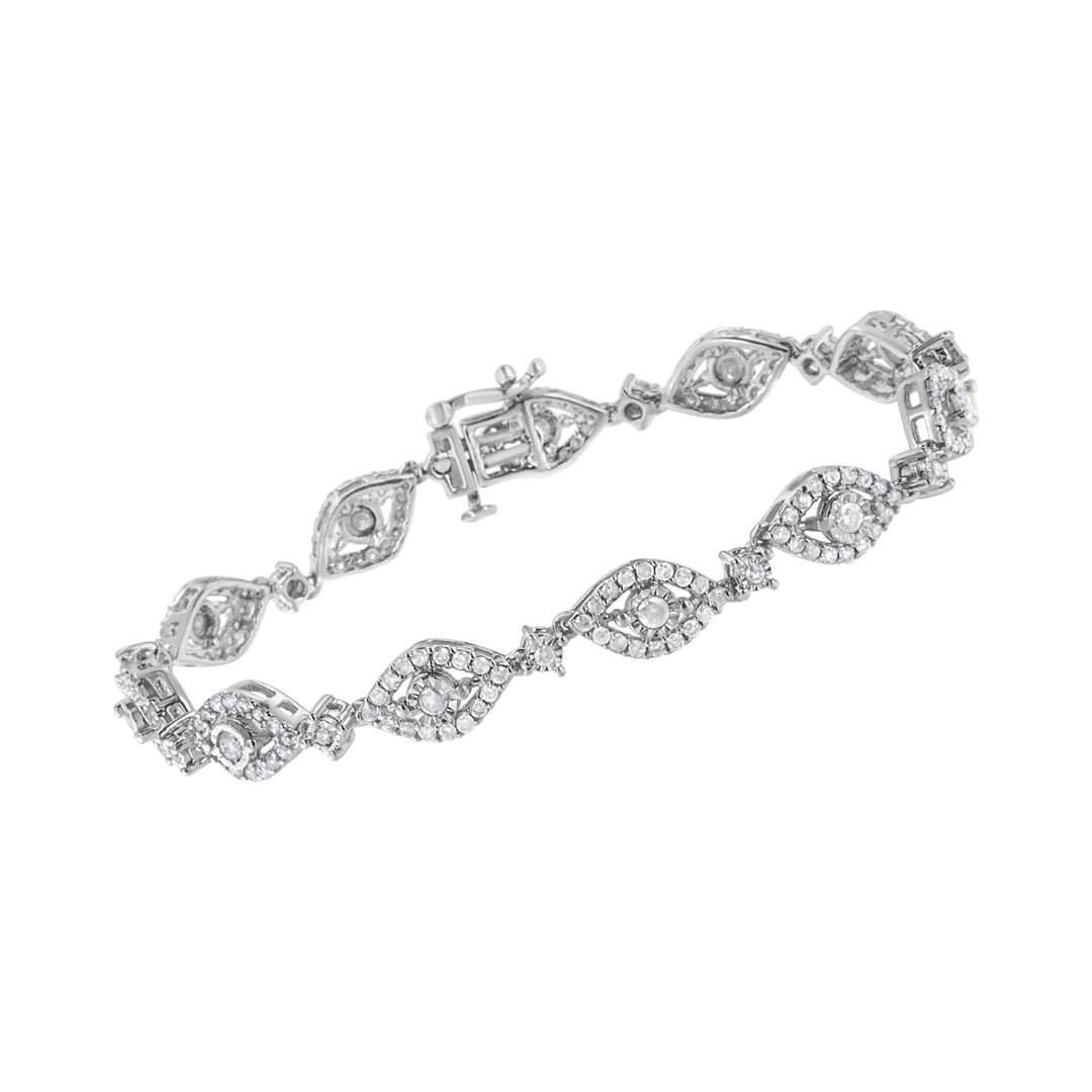 Pulsera de eslabones tipo bisel y pera de plata de ley .925 con diamantes de 2 1/2 quilates (color I-J, claridad I2-I3) - 7.5"
