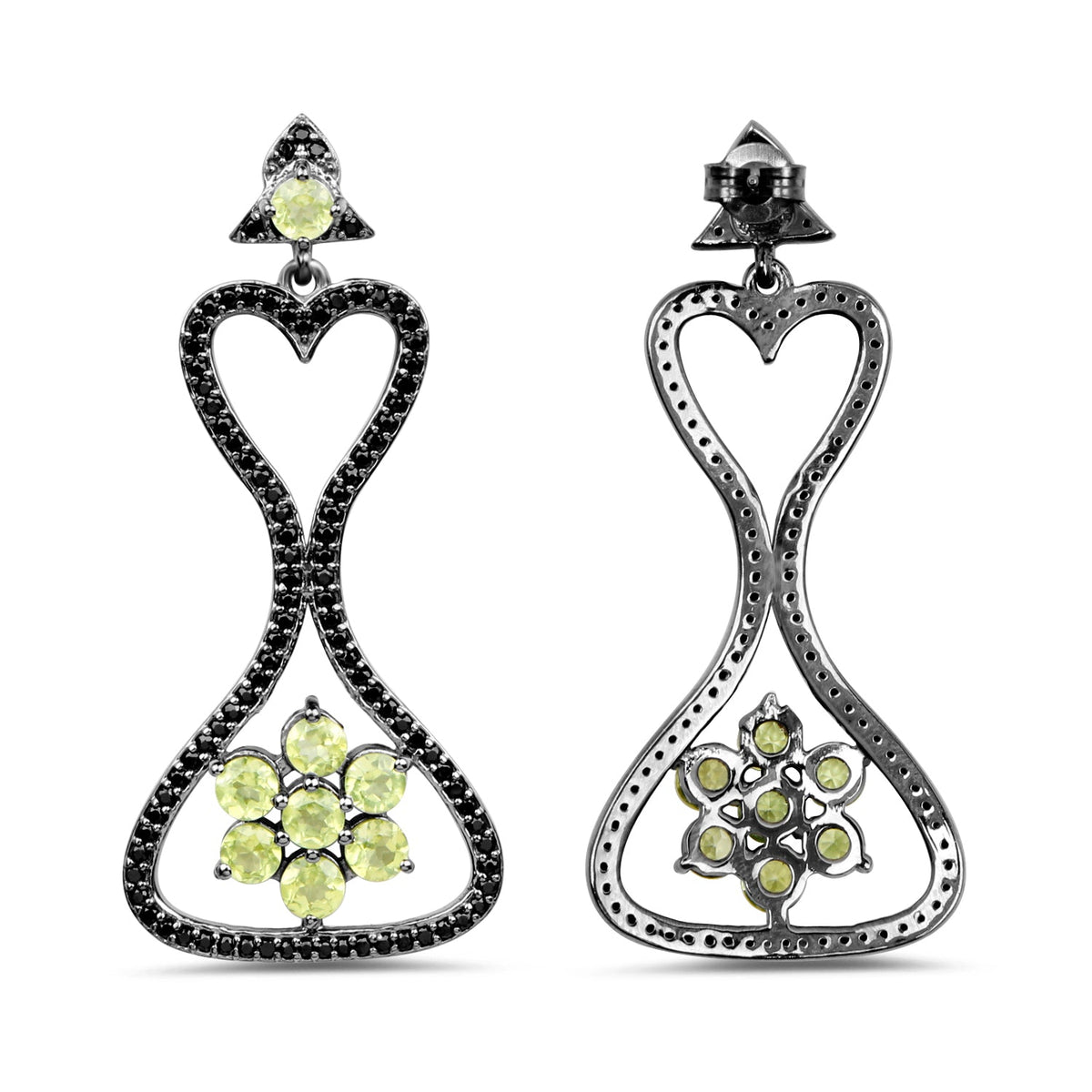 Pendientes de plata de ley .925 con peridoto auténtico y espinela negra de 6,93 quilates