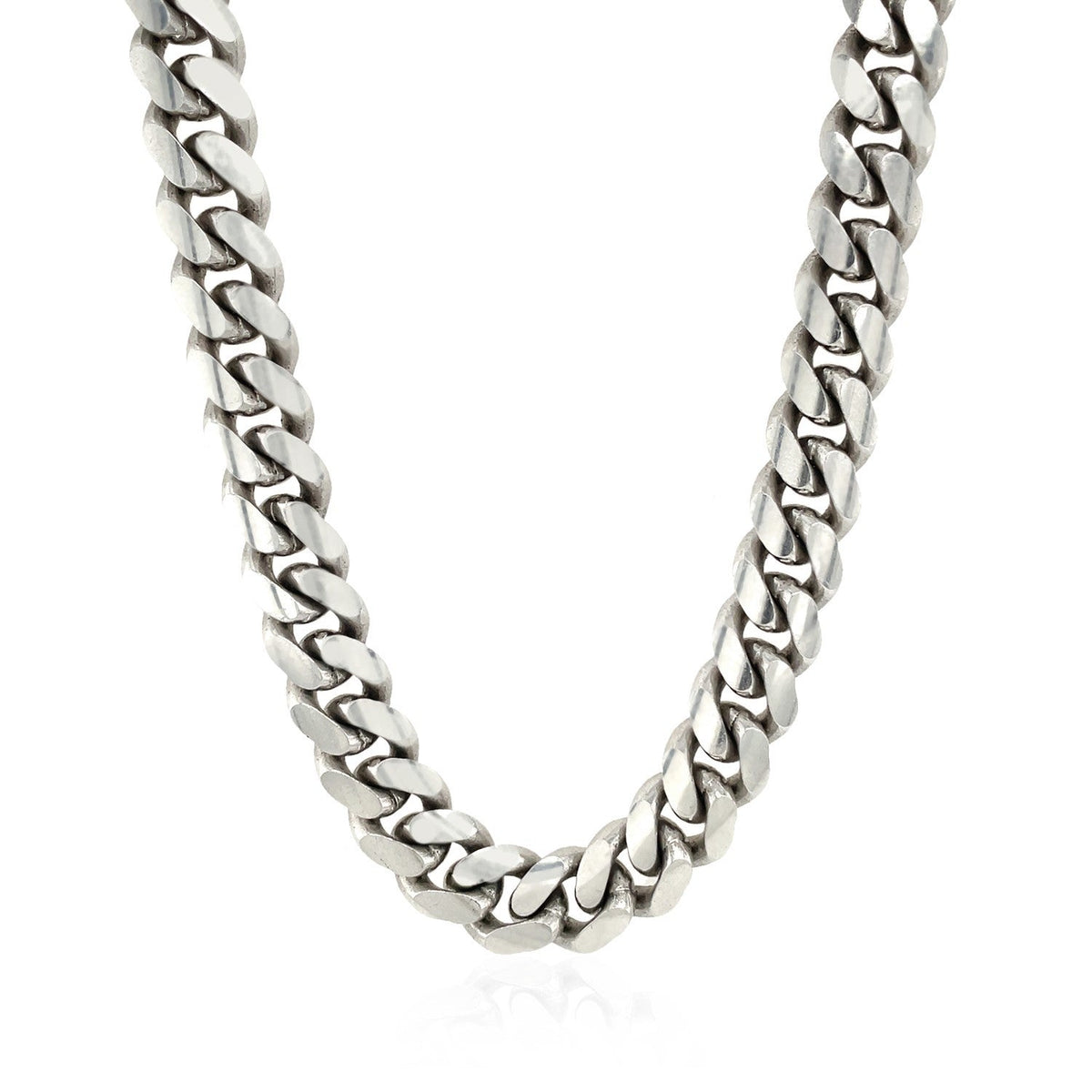 Cadena cubana Miami de plata de ley con baño de rodio de 9,8 mm