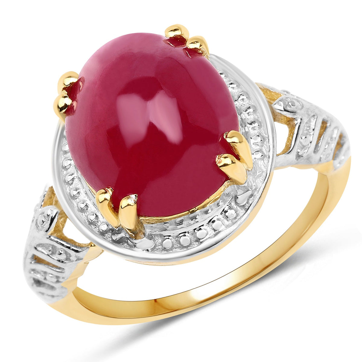 Anillo de plata de ley .925 con rubí genuino relleno de vidrio de 4,46 quilates chapado en oro amarillo de 14K