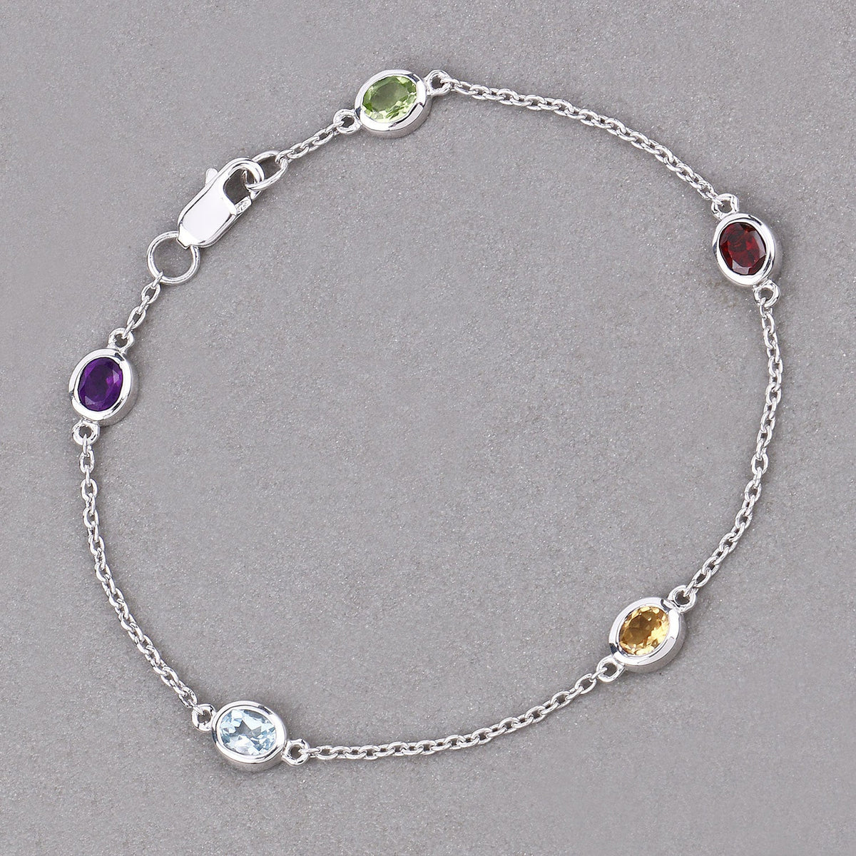 Pulsera de Plata de Ley 925 con Piedras Múltiples Genuinas de 1.83 Quilates
