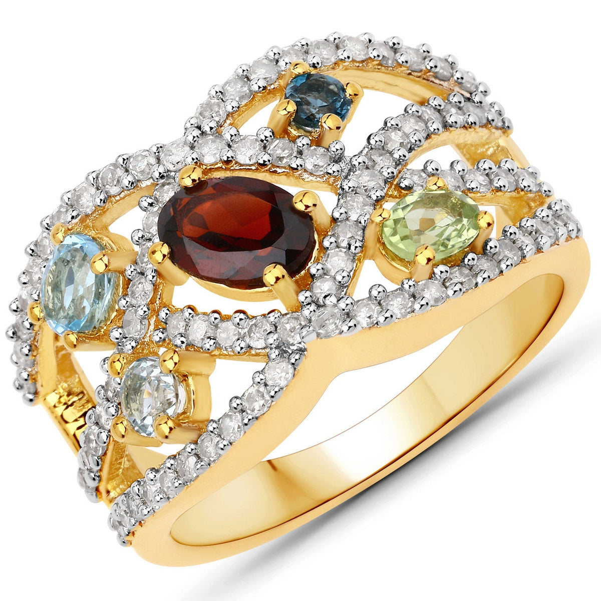 Anillo de Plata de Ley .925 con Piedras Múltiples Genuinas de 1,76 Quilates