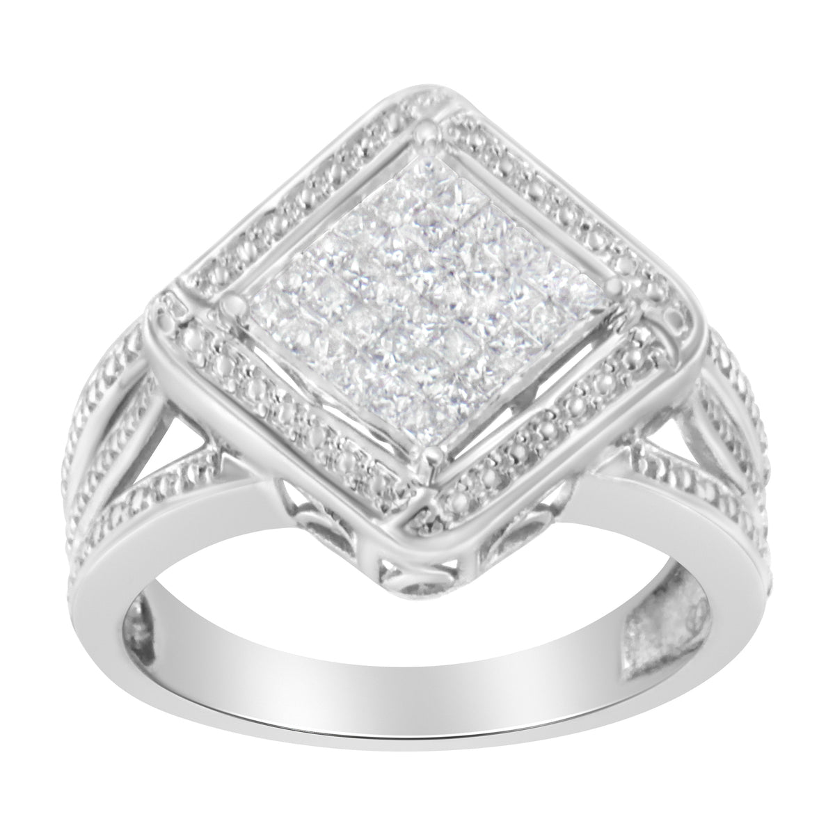 .925 Sterling Silver 2/5 Cttw Princess Cut Diamond Square On Point Cluster Composite Cocktail Ring (H-I Color, SI1-SI2 Clarity) - Size 6 - image 2 of 10