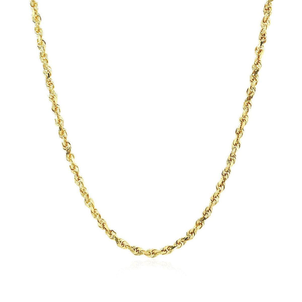 Cadena de cuerda de oro amarillo macizo de 10k con corte de diamante de 2.25 mm