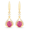 0.70 Carat Genuine Ruby and White Diamond 14K Yellow Gold Earrings