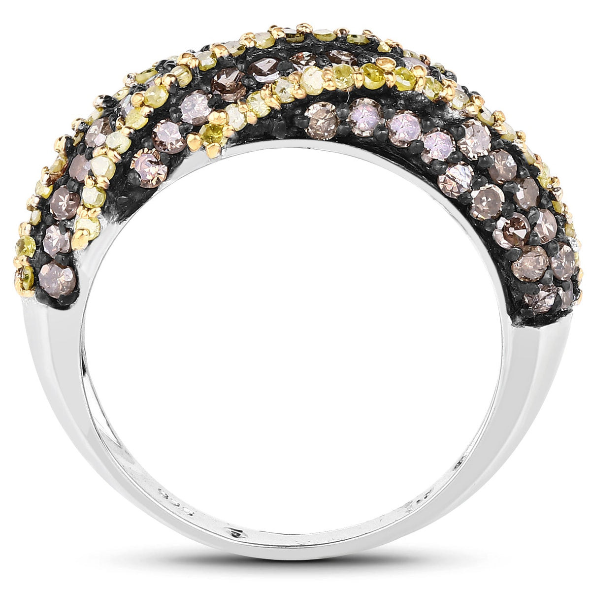Anillo de plata de ley .925 con diamante de champán auténtico de 1.25 quilates y diamante amarillo
