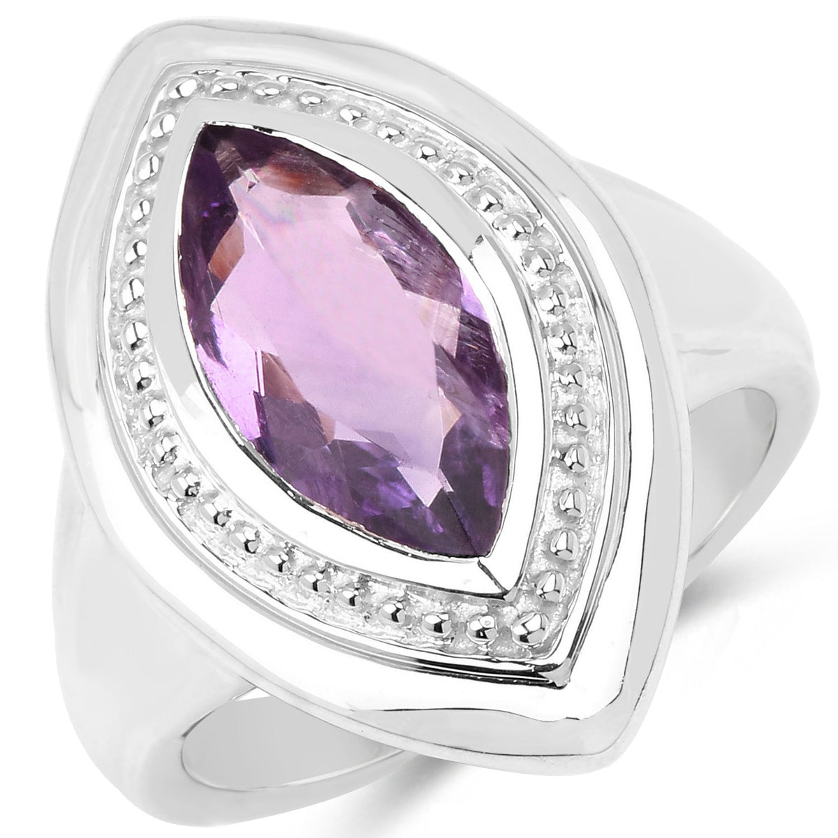 Anillo de plata de ley .925 con amatista genuina de 2.00 quilates