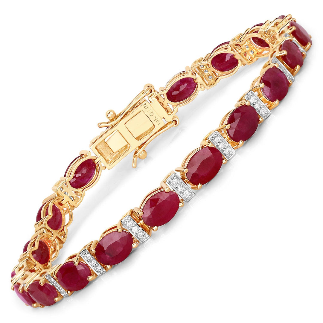 Pulsera de oro amarillo de 14K con rubí genuino de 16,52 quilates y diamantes blancos