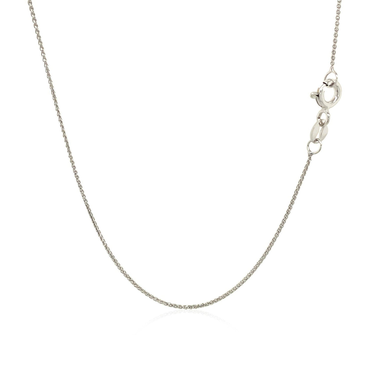 Cadena de trigo redonda de oro blanco de 14k con corte de diamante de 0,6mm