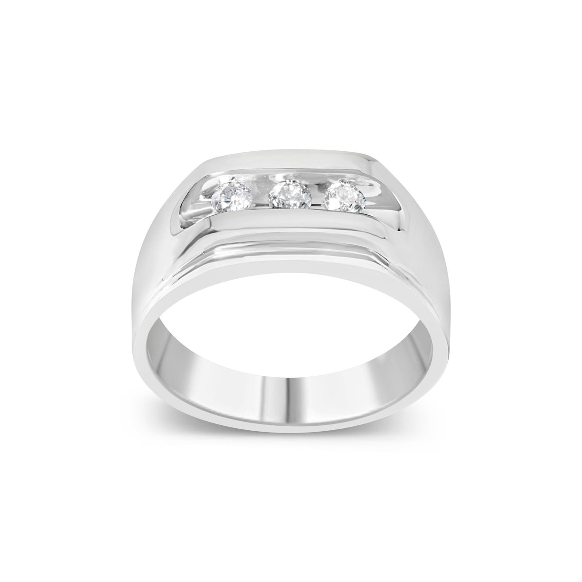 Anillo de banda para hombre de plata esterlina .925 con 3 diamantes engastados en canal de 1/3 Cttw (color I-J, claridad I3) - Talla 10