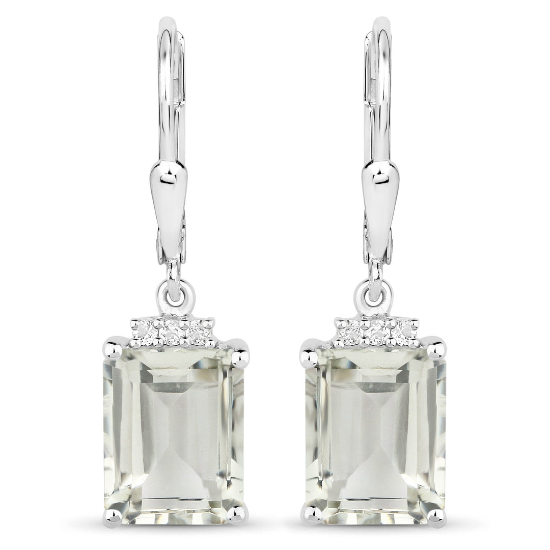 7.23 Carat Genuine Green Amethyst and White Topaz .925 Sterling Silver Earrings