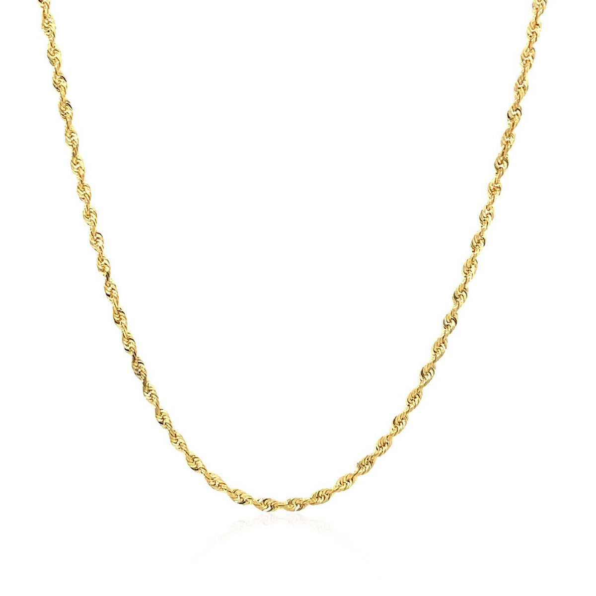 Cadena de cuerda maciza con corte de diamante de oro amarillo de 14k (1.60 mm)