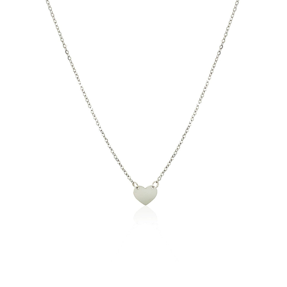 Collar mini corazón pulido de oro blanco de 14k
