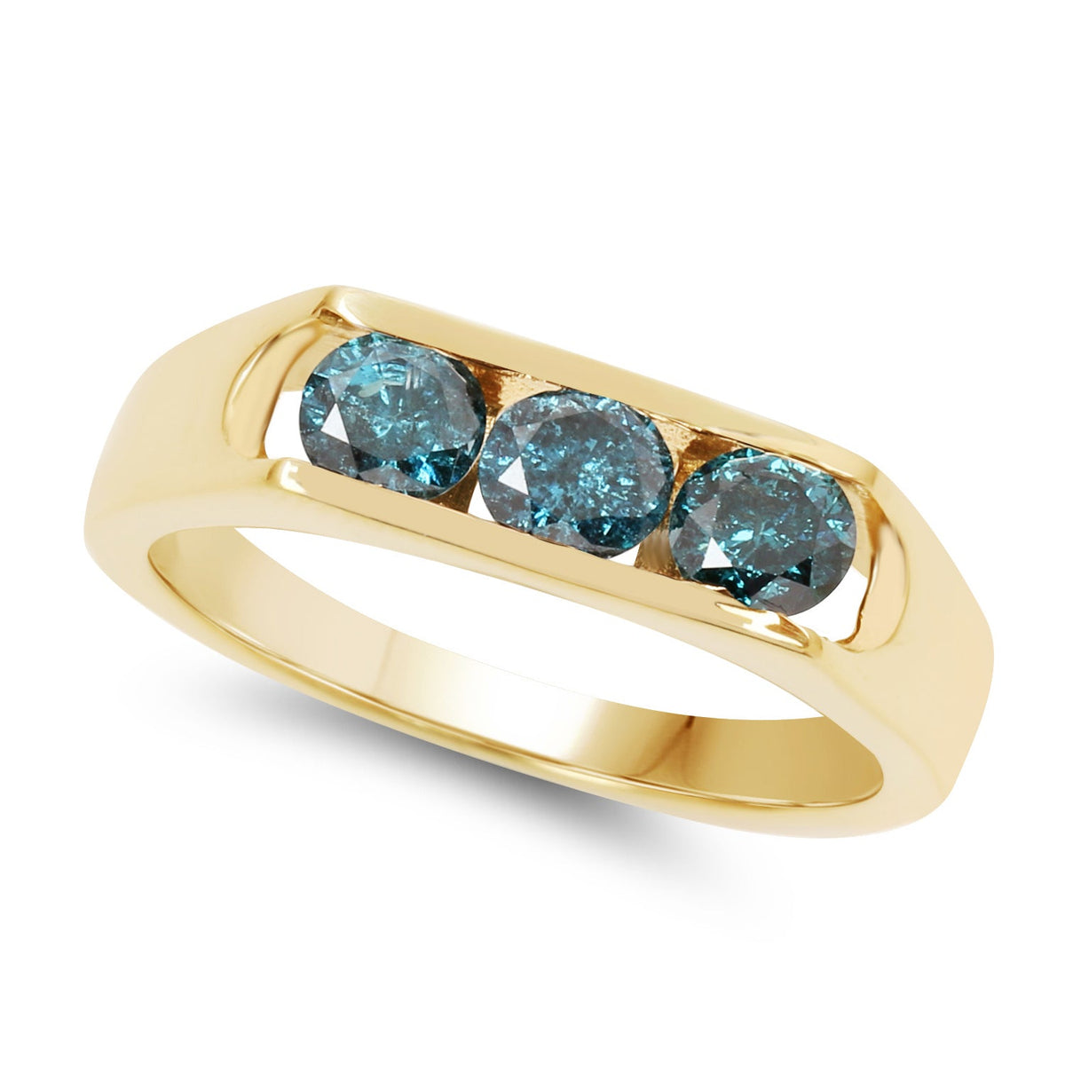 Anillo de plata de ley .925 con baño de oro amarillo de 14 quilates y diamante azul genuino de 0,90 quilates
