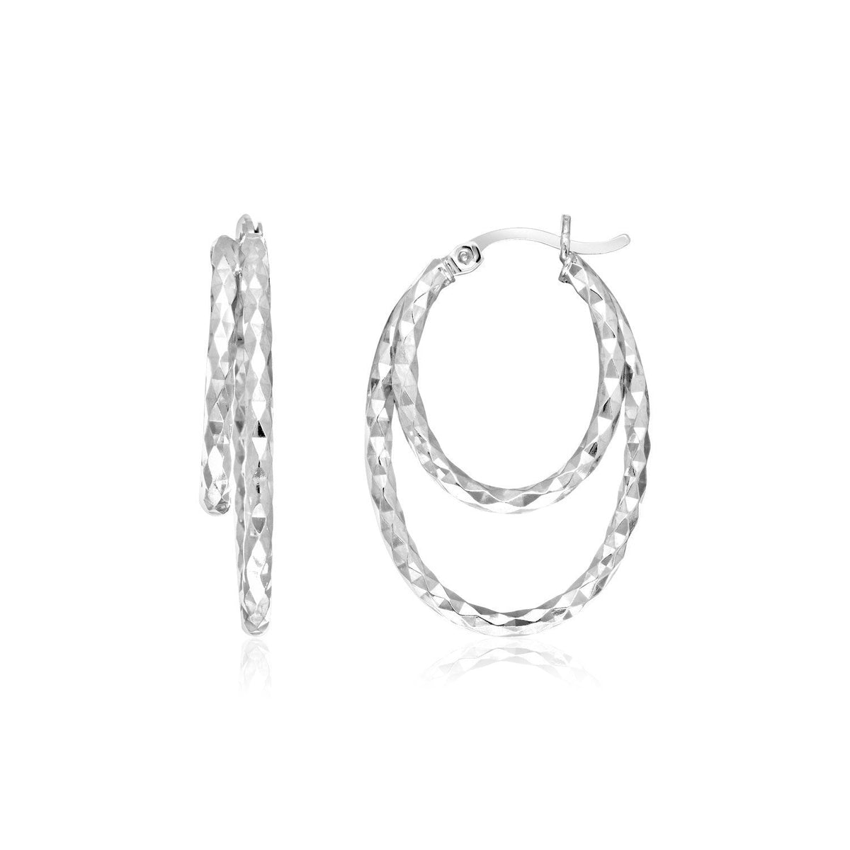 Pendientes de aro dobles ovales texturizados de plata esterlina