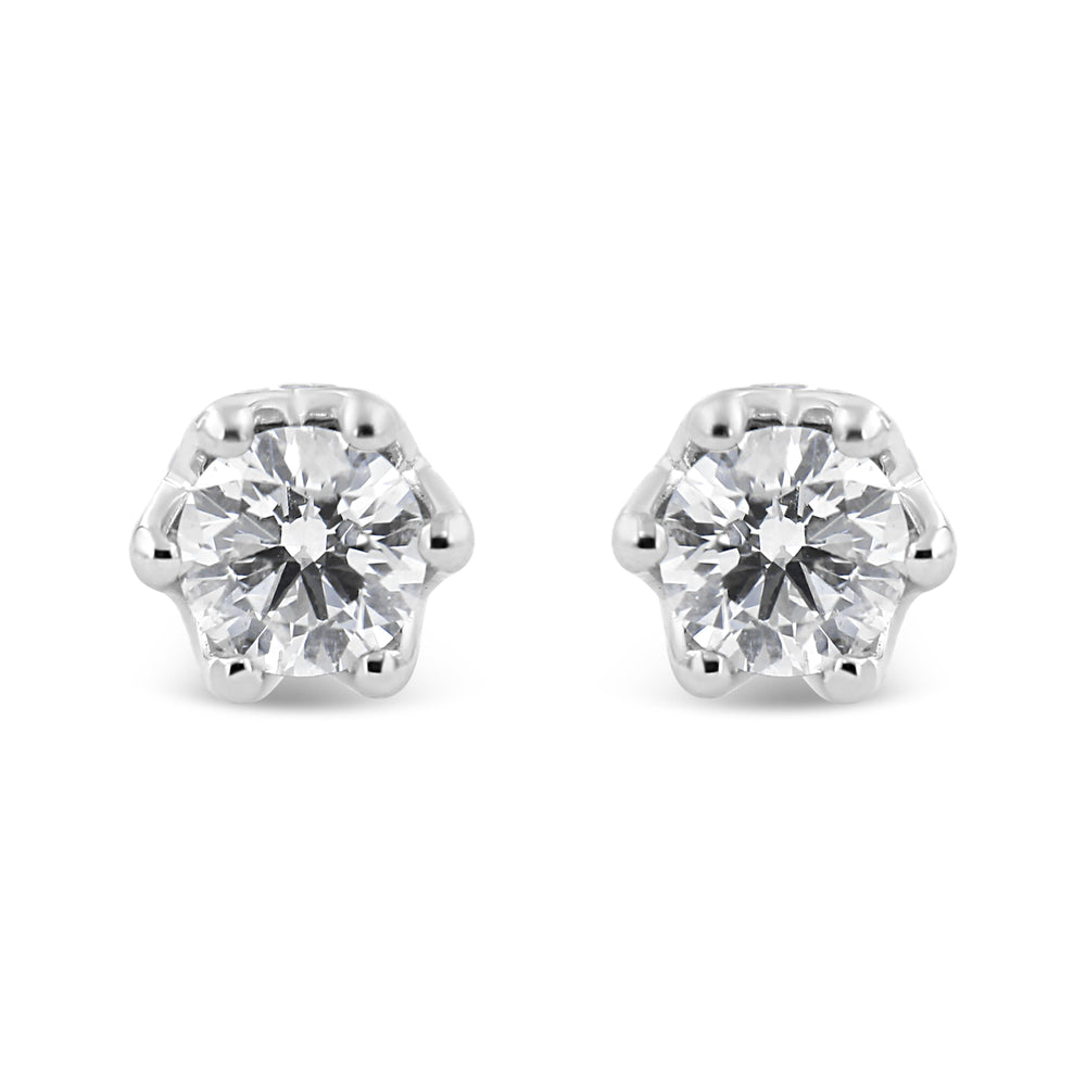 14K White Gold 1/2 Cttw Round Diamond Crown Stud Earring (I-J Color, I1-I2 Clarity)