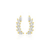 14k Yellow Gold Leaf Motif Climber Post Earrings with Marquise Cubic Zirconias