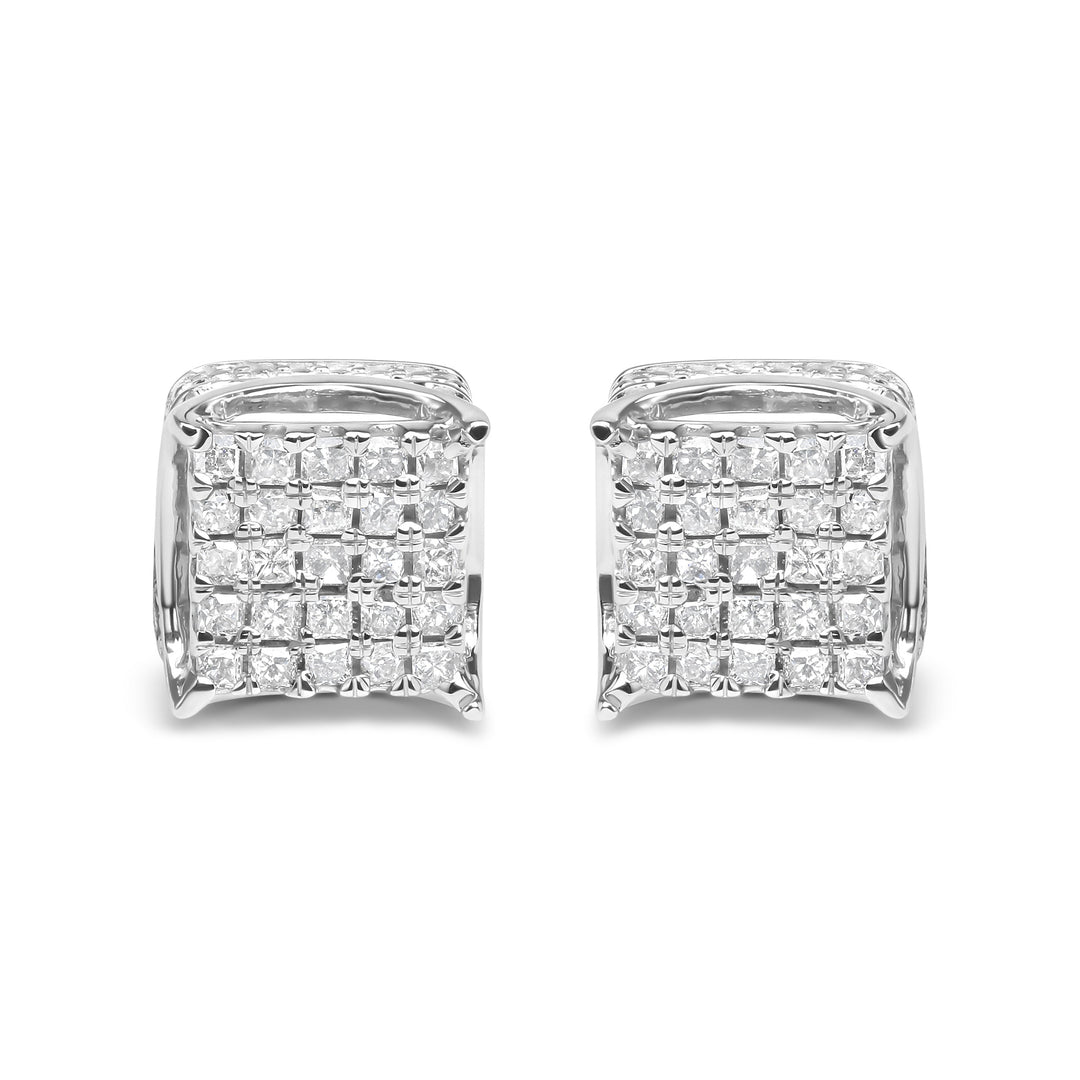 10K White Gold 1/2 Cttw Princess Cut Diamond Square Shaped Multi Stone Stud Earrings (H-I Color, SI1-SI2 Clarity)