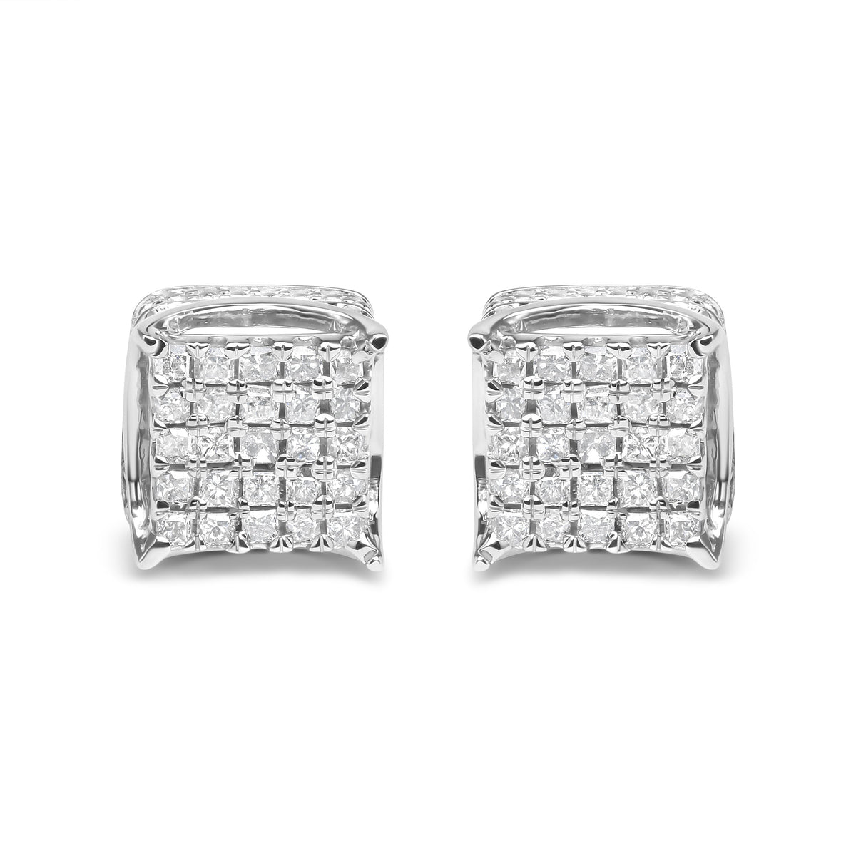 Pendientes de botón con forma cuadrada de oro blanco de 10 quilates y diamantes de talla princesa de 1/2 quilate (Color H-I, Claridad SI1-SI2)