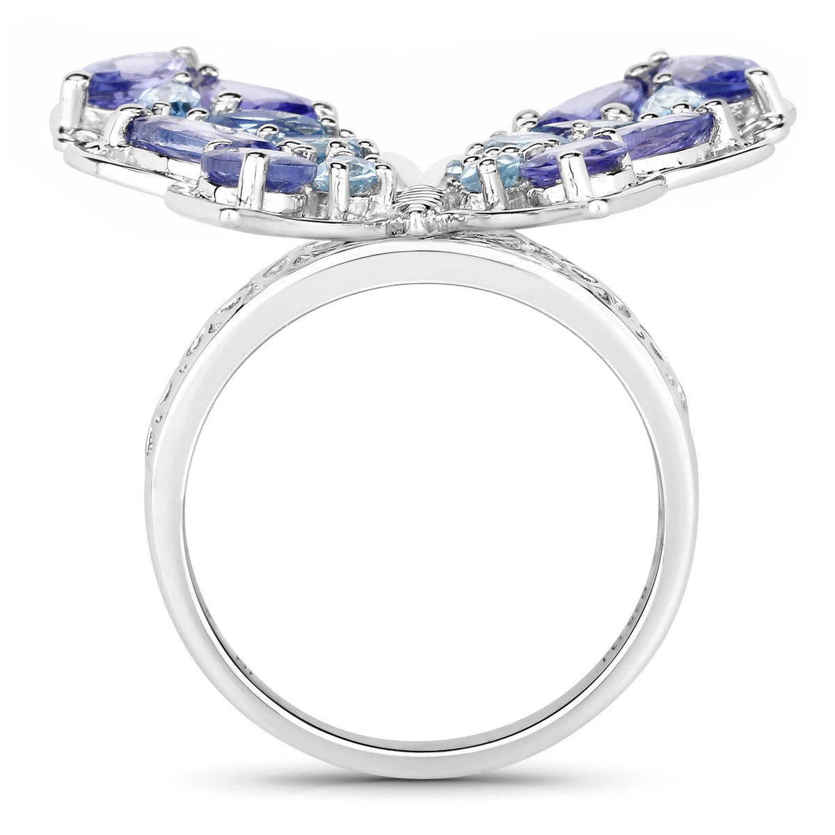 Anillo de plata de ley .925 con tanzanita genuina de 3.60 quilates y topacio azul suizo