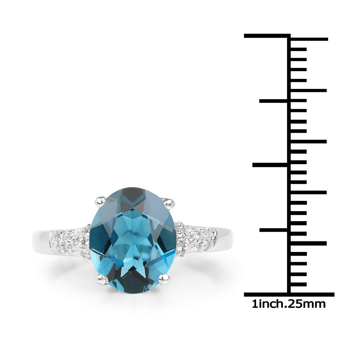 Anillo de plata de ley .925 con topacio azul de Londres genuino de 2.64 quilates y topacio blanco