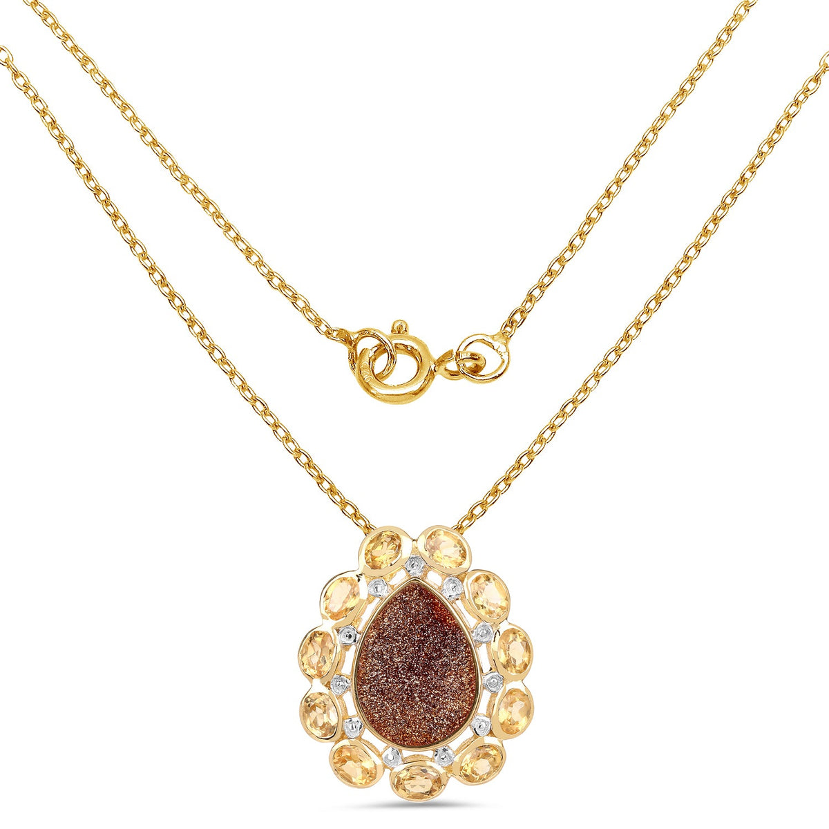Colgante de plata esterlina .925 con baño de oro amarillo de 14K, cuarzo drusa rojo genuino de 5.14 quilates y citrino