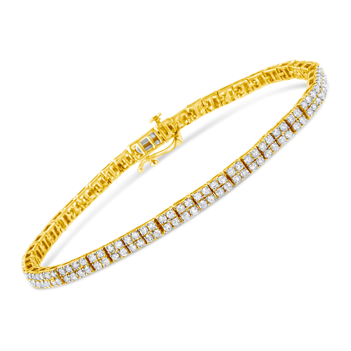 Pulsera de eslabones de oro amarillo de 14 quilates con baño de plata esterlina .925 y diamantes de 3.0 quilates (color K-L, claridad I2-I3) - 7.25"