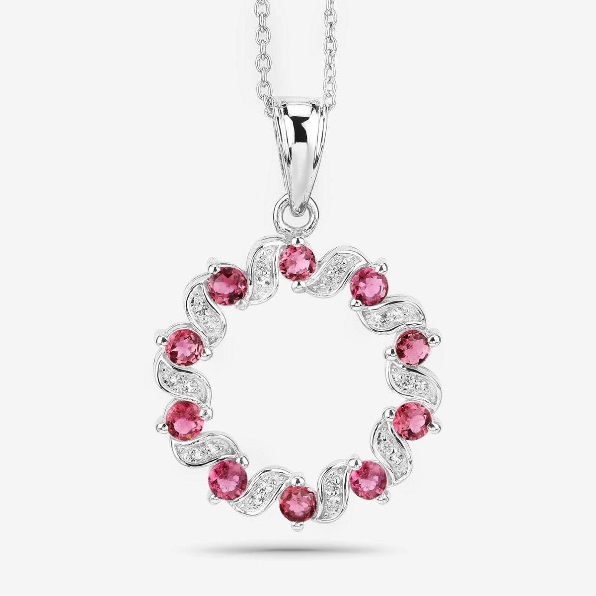 Colgante de plata de ley .925 con turmalina rosa auténtica de 1,30 quilates y topacio blanco