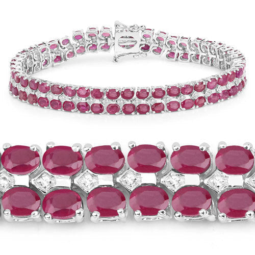 Pulsera de plata de ley .925 con rubí de 20,03 quilates relleno de vidrio y topacio blanco