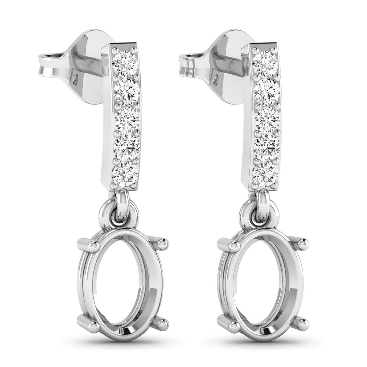 Pendientes de oro blanco de 14 quilates con montura de diamantes blancos genuinos de 0,14 quilates - admiten gemas ovaladas de 7x5 mm