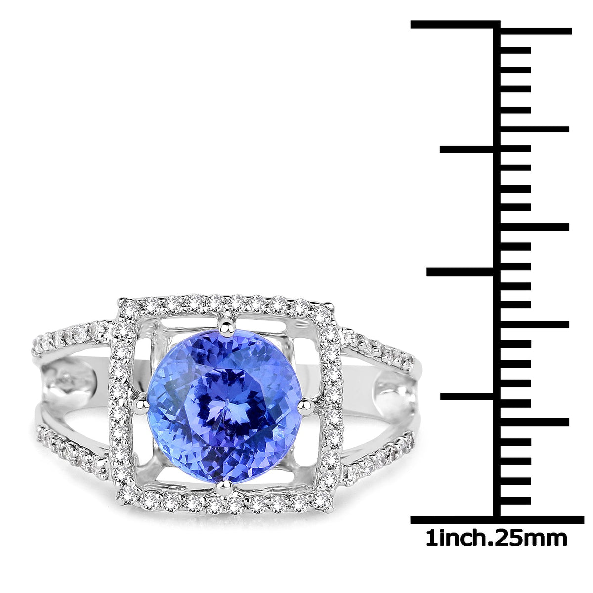 Anillo de oro blanco de 14 quilates con tanzanita auténtica de 3,26 quilates y diamantes blancos