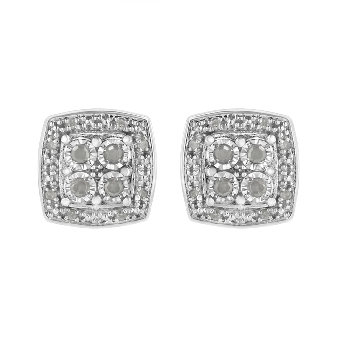 .925 Sterling Silver 1/4 cttw Round Cut Diamond Square Shape Milgrain Stud Earrings (I-J Color, I3 Clarity)