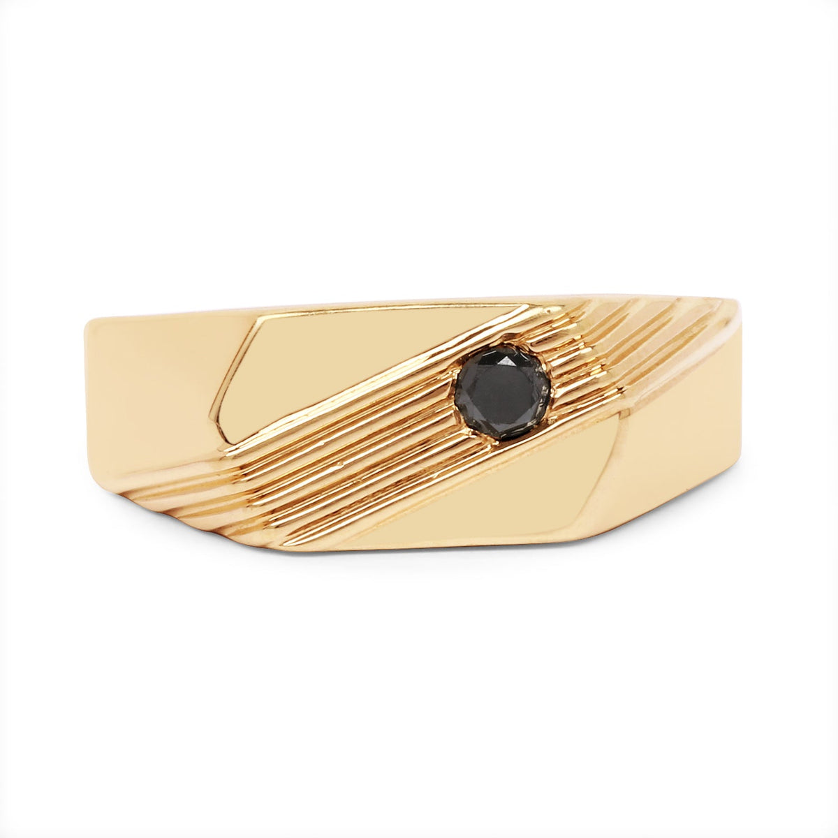Anillo de plata de ley .925 chapado en oro amarillo de 14 quilates con diamantes negros auténticos de 0,12 quilates