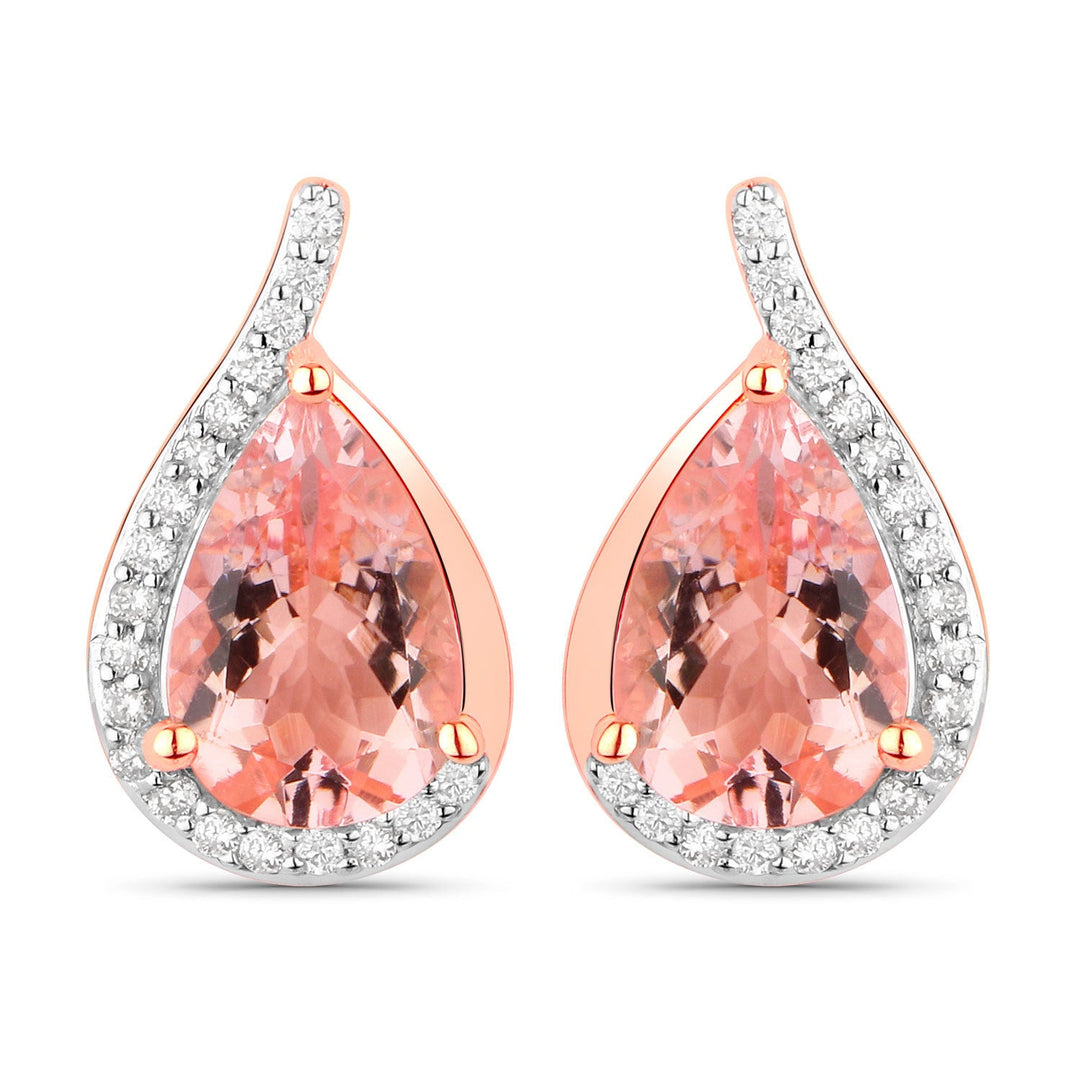 Pendientes de oro rosa de 14 quilates con morganita genuina de 2,43 quilates y diamantes blancos