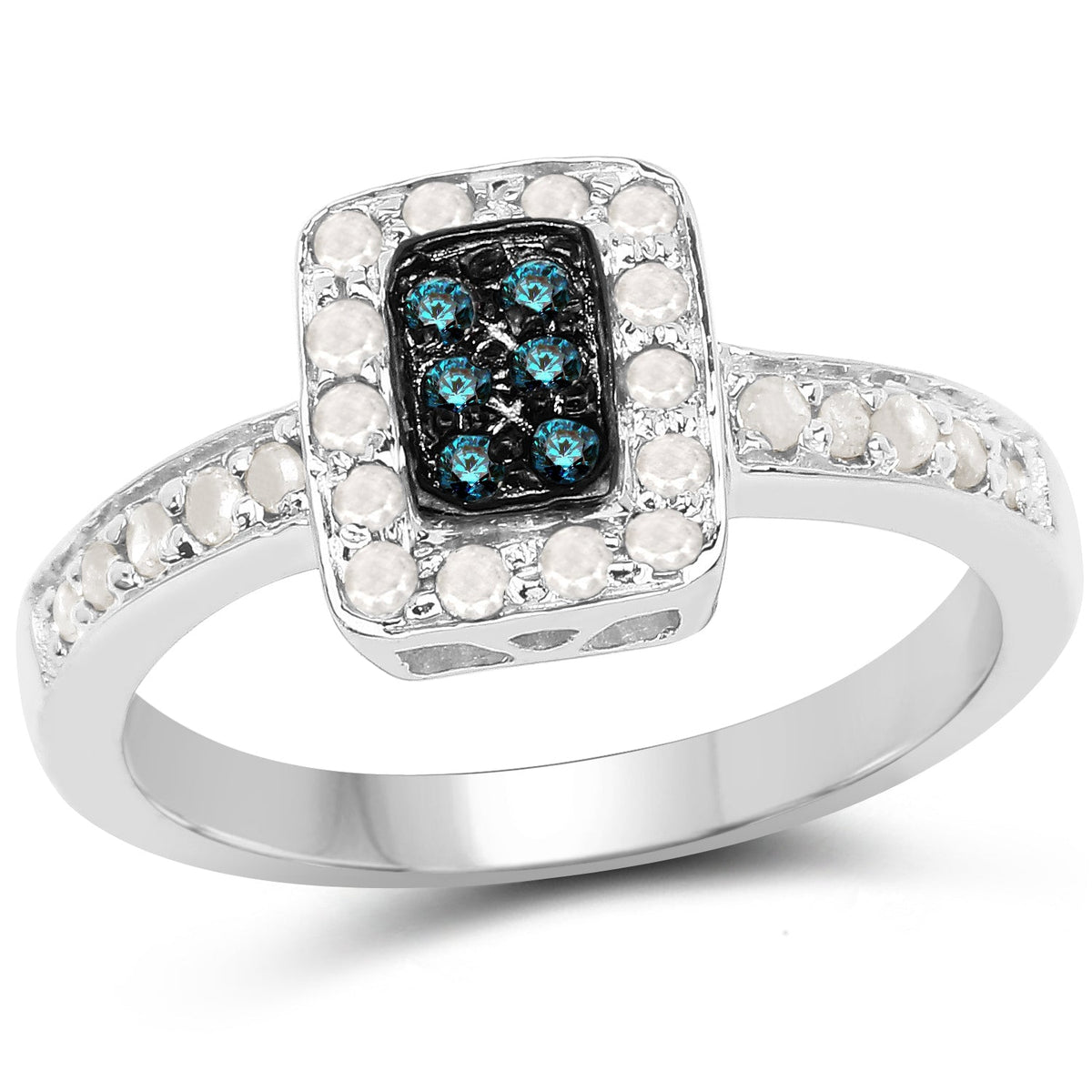 Anillo de plata de ley .925 con diamante azul auténtico de 0.36 quilates y diamantes blancos