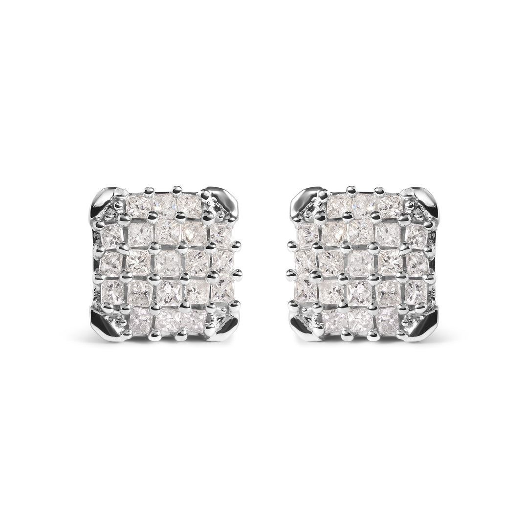 10K White Gold 3/4 Cttw Princess Diamond Composite Open Frame Stud Earrings (I-J Color, I1-I2 Clarity)