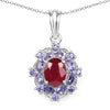 3.22 Carat Genuine Glass Filled Ruby & Tanzanite .925 Sterling Silver Pendant