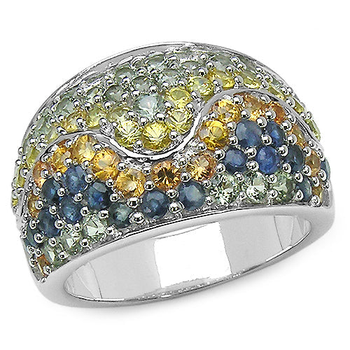 Anillo de plata de ley .925 con zafiros múltiples genuinos de 3.60 quilates