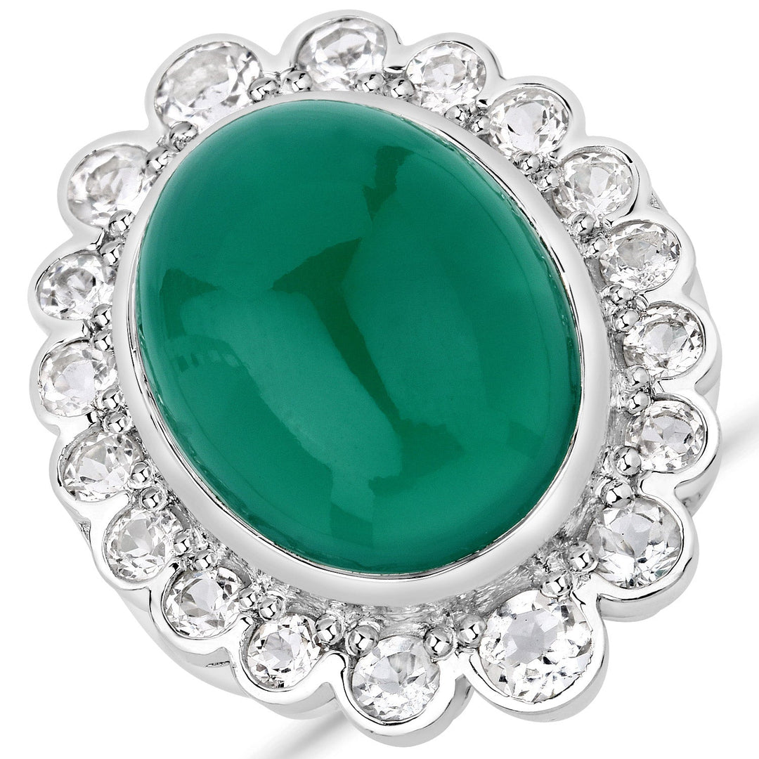 Anillo de plata de primera ley .925 con ónix verde auténtico y topacio blanco de 18,90 quilates
