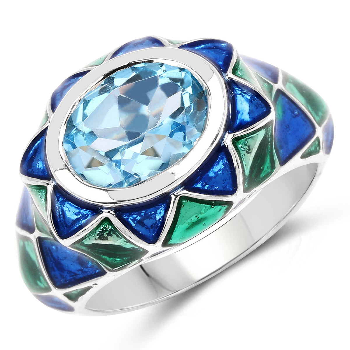 Anillo de plata de ley .925 con topacio azul suizo auténtico de 3,25 quilates