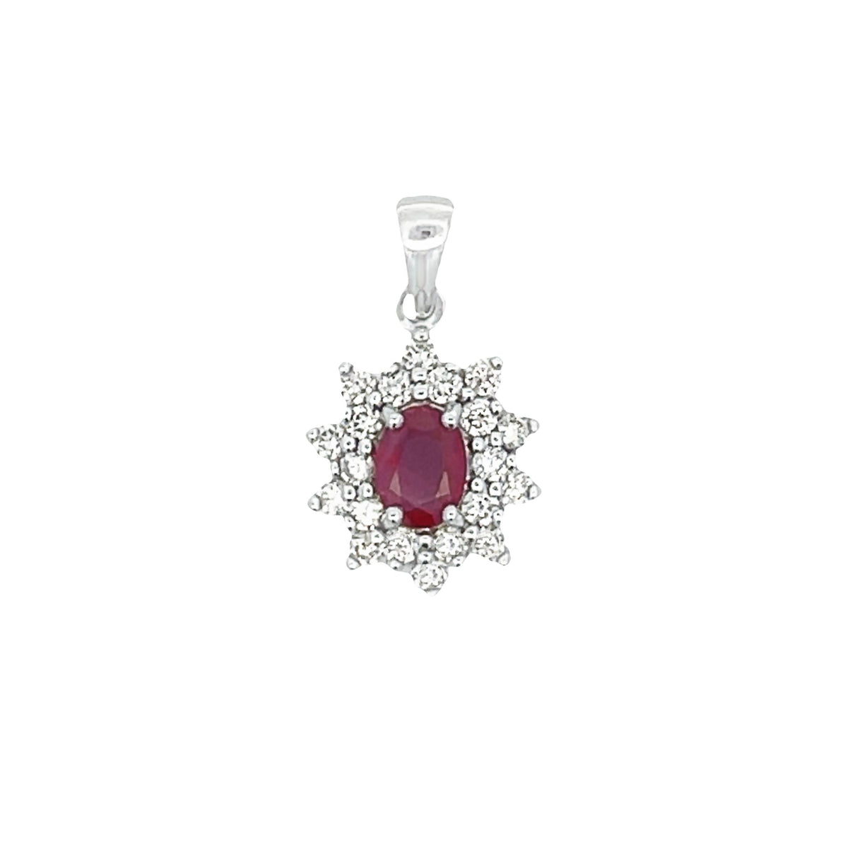 Colgantes de moda de rubí y diamantes de 1,65 ct, oro blanco de 14K