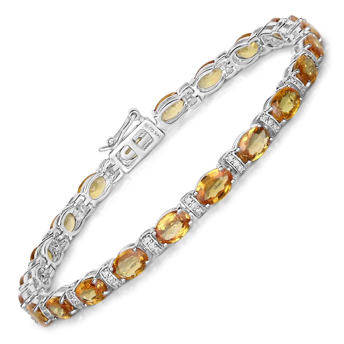 Pulsera de oro blanco de 14 quilates con zafiro naranja genuino de 16,73 quilates y diamantes blancos