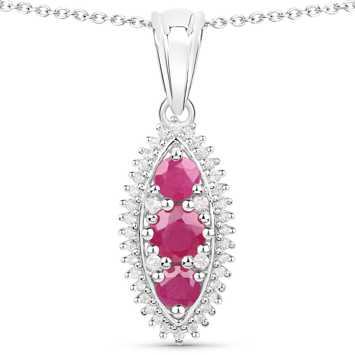 Juego de joyas de 3 piezas de plata esterlina .925 con rubí genuino de 4.32 quilates y topacio blanco (anillo, pendientes y colgante con cadena)