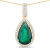 Colgante de oro amarillo de 14 quilates con esmeralda zambiana auténtica de 3,22 quilates y diamante blanco, con certificado IGI