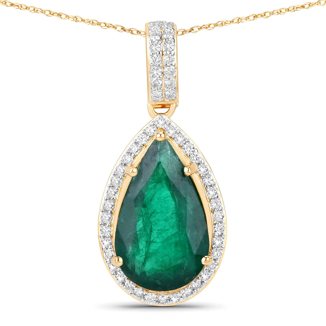 Colgante de oro amarillo de 14 quilates con esmeralda zambiana auténtica de 3,22 quilates y diamante blanco, con certificado IGI