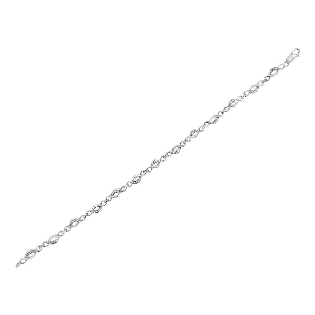 Pulsera de eslabones en espiral curvada de plata de ley .925 con detalles de diamantes engastados en garras (color I-J, claridad I3) - 7.25"