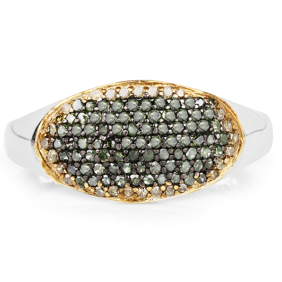 Anillo de plata esterlina .925 con diamantes verdes y amarillos auténticos de 0,45 quilates
