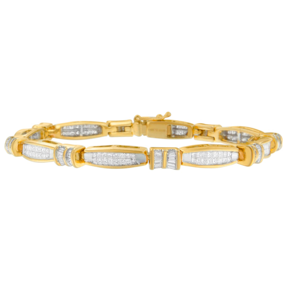 Pulsera de Oro Amarillo de 14K con Diamantes de Talla Princesa y Baguette con Adornos (3.00 cttw, Color H-I, Claridad SI1-SI2)